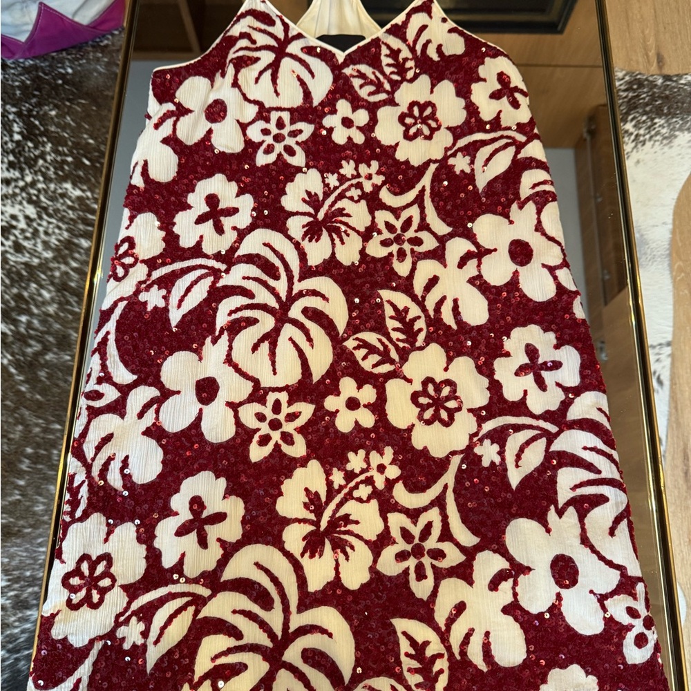 NWT J. Crew Black Label Burgundy and Cream Sequin Dress in Size 0